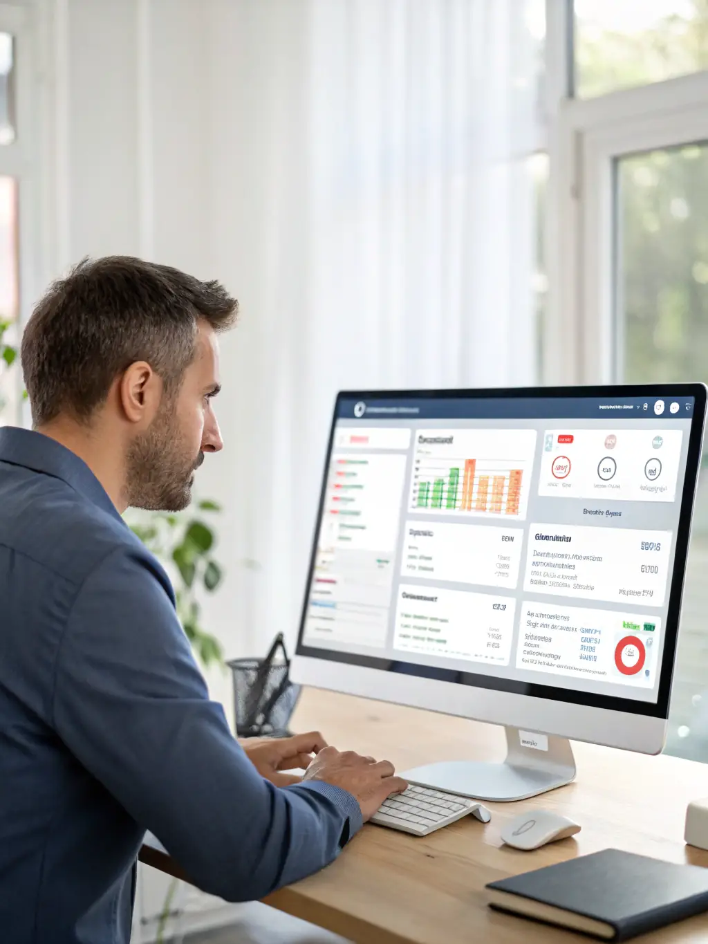 An IT specialist monitoring AI system performance on a dashboard, ensuring optimal functionality and continuous improvement.
